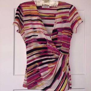 Calvin Klein Wrap Blouse with gold accent closure on side. Sz XS